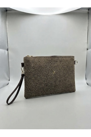Kadın Hasır Görünümlü İçi Astarlı El/omuz Çantası Uzun Askı Dahil Acı Kahverengi