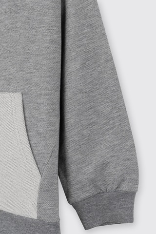 Panço Erkek Çocuk Kapüşonlu Fermuarlı Gri-melanj Sweatshirt