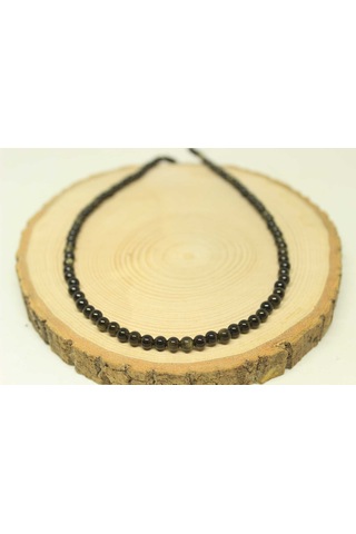 Golden & Siyah Obsidyen Taşı Yarım Dizi 4,5 MM 18 CM Siyah