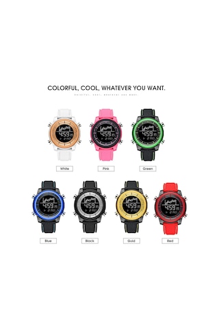 Skycity Smael Sl-1556 Dijital Spor Saati 50m Su Geçirmez Erkek Kadın Kol Saati Alarm Zamanlayıcı Hafta/tarih Gösterici Led Işık Beyaz Altın