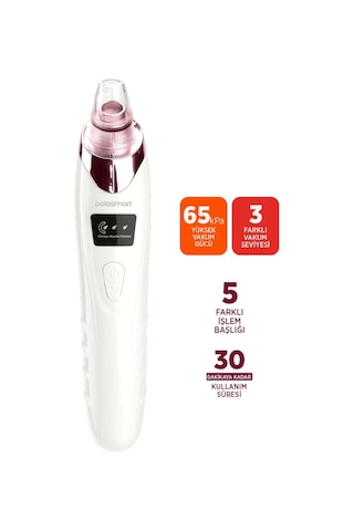 Polosmart Pbs820 Şarjlı Vakumlu 5 Başlıklı Siyah Nokta Temizleme Cihazı Beyaz