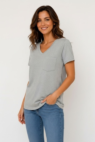 Lyvean V Yaka Cepli Oversize Tshırt Gri