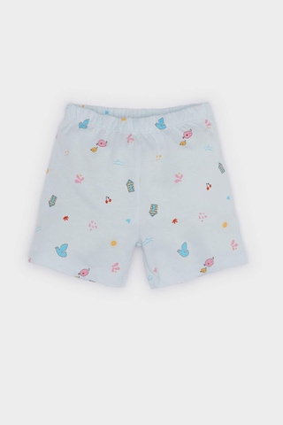 DeFacto Kız Bebek Pijama Takımı Desenli Kısa Kollu Penye Üst Beli Lastikli Şort E9603A525SMBE61 Mavi