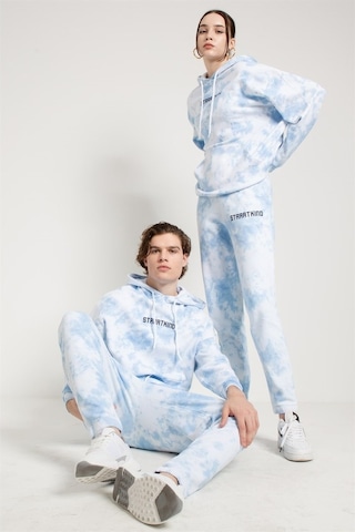 Jahr Marc Batik Yıkamalı Mavi Oversize Erkek Sweatshirt Mavi