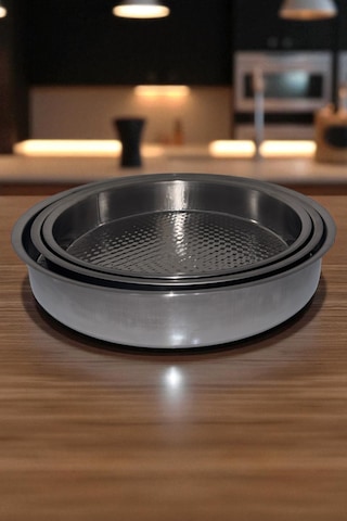 3'lü Çiğköfte Tepsisi Çiğköfte Leğeni Paslanmaz Çelik 36-39-43 Cm Gümüş