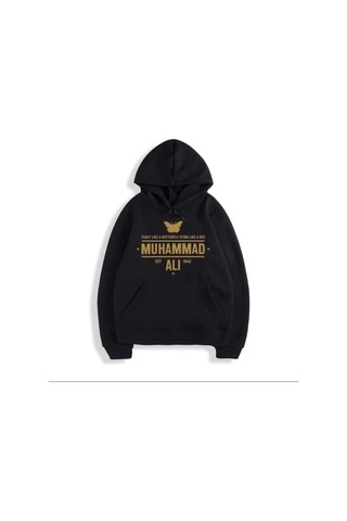 Erkek Siyah Gold Muhammed Ali Baskılı Sweatshirt Hoodie Siyah