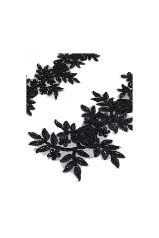 Siyah Boncuk Ve Pul İşlemeli / Güpür Dantel Aplike / 2'li Set / Df108