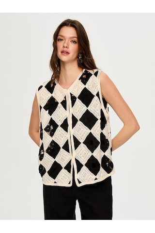 Faik Sönmez Kroşe Dantel Örgü Yelek S26ylk001 Us26ylk00173 Ekru