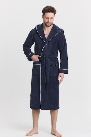 Mulberry Triga Erkek Bornoz %100 Pamuk Kapüşonlu Lacivert