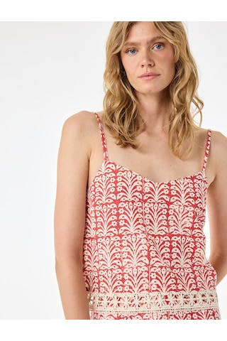 Koton Pamuklu Floral Desenli Dantel Kroşe Detaylı Askılı Crop Top Tarçın 6sak30030uw