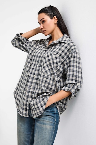 Itsbasic Kadın Siyah Beyaz S6 Ekose-27 Oversize Koton Gömlek