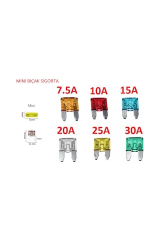 Mini Bıçak Sigorta 100 Adet Karışık 5a 7,5a 10a 15a 20a 25a 30a