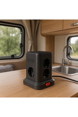 7 Li Kule Tipi Çoklu Priz 3 Usb-a + 1 Type-c Akım Korumalı Tek Tuş Kontrol Kompakt Masaüstü Tasarım 2 m