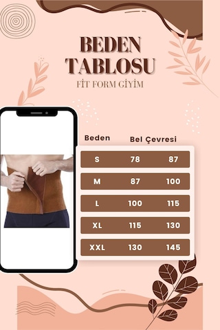 Ff Fit Form Giyim Deve Tüyü Bel Cırtlı Unisex Ekstra Sıcak Tutan Yün Bel Korse Kahverengi