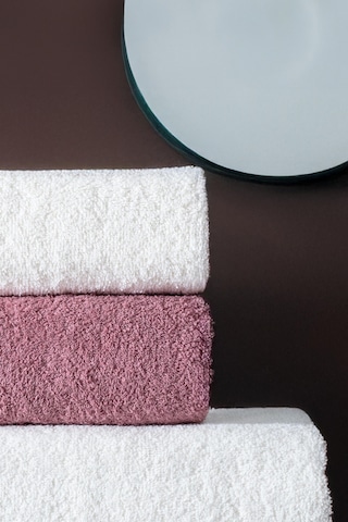 4'lü Hamam Takımı Banyo Havlu Seti 2 Adet 50x90 + 2 Adet 70x140 %100 Pamuk Yumuşak Havlu Gül Kurusu - Beyaz