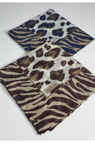 Sinem İndia Leopar Desen 2'li Sorti Eşarp -6294 Kahve-lacivert