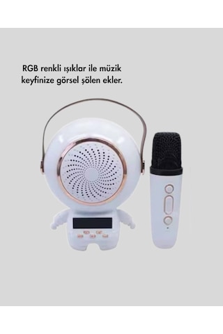 Renkli Işıklı Astronot Mini Bluetooth Speaker Ve Karaoke Mikrofon
