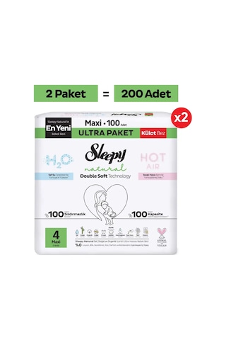 Sleepy Natural Double Soft Ultra Fırsat Paketi Külot Bez 4 Numara Maxi 200 Adet