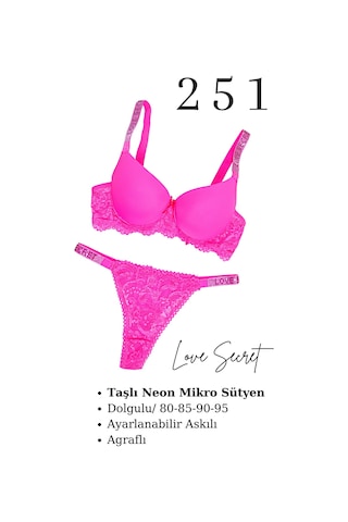 Murays Kadın 3lü Taşlı Mikro Sütyen Takım Pembe/orange/sarı