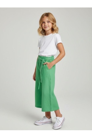Zekids Kız Çocuk Bol Paça Pantolon-16751 Yeşil