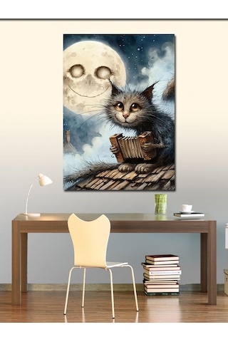 Kanvas Tablo Kitap Okuyan Kedi 100cmx140cm