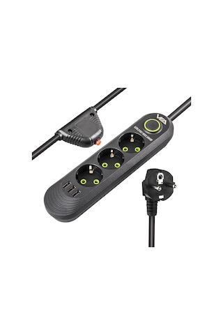 Vea Va-21557 3'lü 3 Usb'li 1.5 Metre Akım Korumalı Priz Siyah
