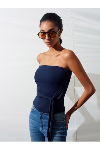Dilvin 32841 Bağlamalı Bandeau Top-k.lacivert