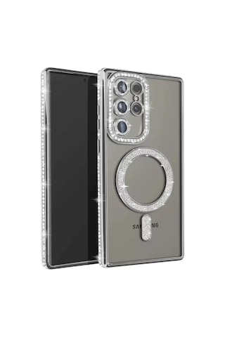 Samsung Galaxy Uyumlu S23 Ultra Joke Simli Magneticsafe Kılıf - Gümüş Çok Renkli