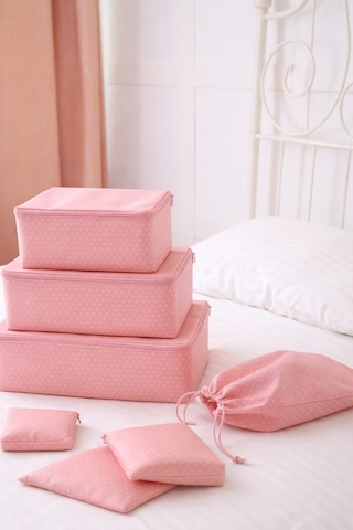 Serstil 7 Parça Bebek Bakım Çantası - Pembe Benekli Pembe Puantiye