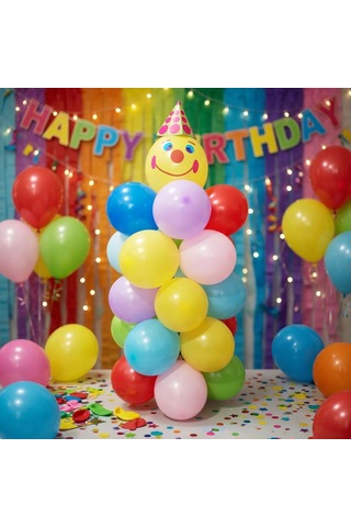 Palyaço Balon Seti 30'lu Balon + Aksesuar Sticker Doğum Günü Parti Süsleme Seti Çok Renkli