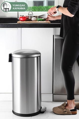 Primanova Çelik Çöp Kovası Bombe Kapak 40 Lt Inox M-e84-30-06 Gri