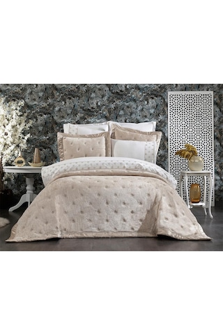 Valeria Lüx Nakışlı Çeyiz Paketi 9 Parça Cappucino Cappucino