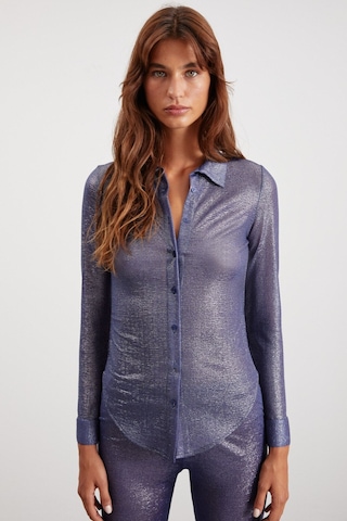 Bettıe Kadın Dar Kesim Parlak Kumaş Indigo Gömlek