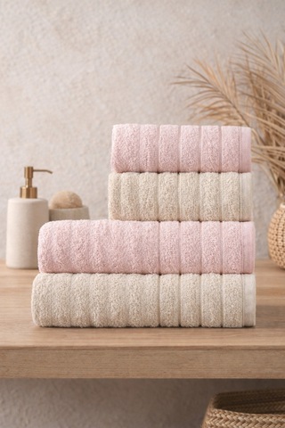 Violeta Model 4'lü Banyo Havlu Seti Pudra-bej