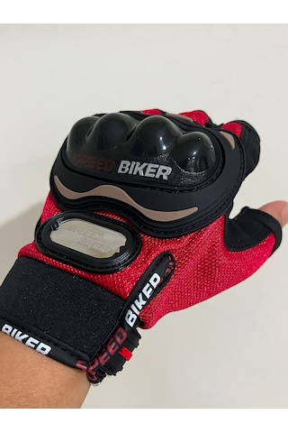 Speed Biker Kısa Parmak Yazlık Motosiklet Eldiveni Kırmızıce En 13594 Sertifikalı L