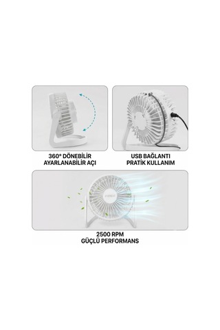 Büro Ev Ofis Serinliği İçin Mini Pvc Gövde 360 Ayarlı Masaüstü Usb Fan