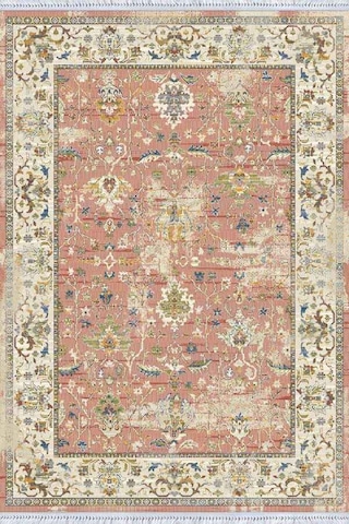 Pembe Çerçeveli Dokuma Pamuk Taban Kaymaz Kilim Klm025n11