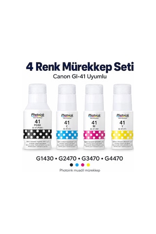 Photoink Canon GI-41 Uyumlu 4 Renk Mürekkep Seti G1430 G2470 G3470 G4470