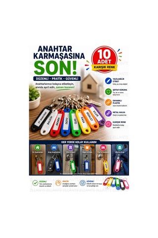 10 Adet Karışık Renk Plastik Anahtarlık Etiketi Yazılabilir İsimlik Anahtar Etiketi Metal Halkalı Bo