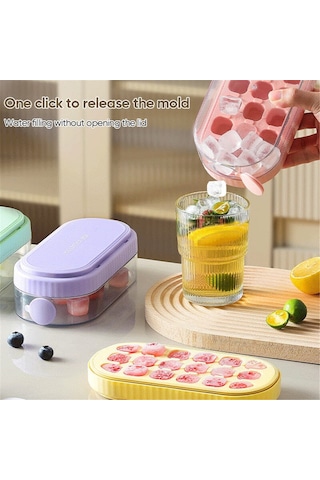 Konesam 18 Hücreli Silikon Buzluk Kalıbı, Basma Tasarımı İle Kolay Buz Çıkarımı, Kapaklı Hijyenik Mutfak Aleti, Pembe Çok Renkli