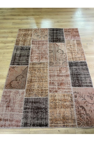 Çam Halı Pw928 Kahve El Dokuma Patchwork Yün Halı - 160x230