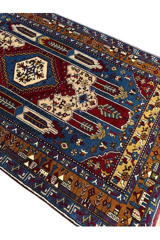 El Dokuması Yahyalı Halısı 110x190 Kırmızı Lacivert Kök Boyası Yün Halı