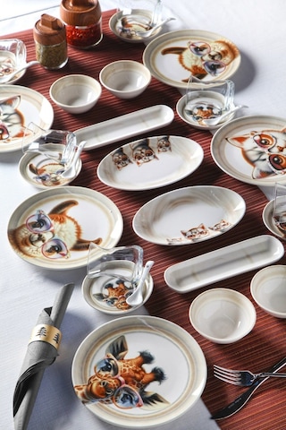 Kitchen Life 32 Parça 6 Kişilik Sweet Animals Porselen Kahvaltı Takımı Bone China