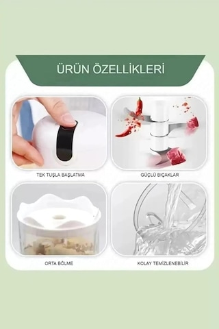 Makkam Home / 3 Bıçaklı Şarjlı Mini Doğrayıcı, Pratik Rondo, Kablosuz Mutfak Robotu, Şarjlı El Rondosu Beyaz Diğer