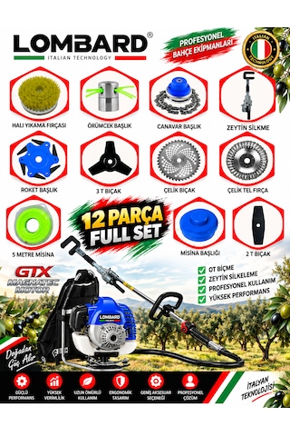 Cros Lombard Olıvaro-12x 12 Parça Özel Set Sırt Tipi Zeytin Silkeme Hasat Toplama Magnatec Seri Tırpan Motoru