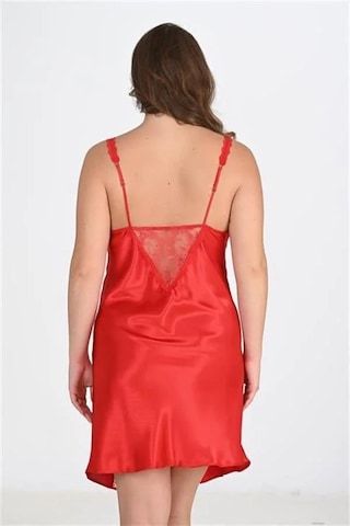 Ang Butik Kadın Premium Büyük Beden Saten Dantel İşlemeli Kırmızı Gecelik Bigsize Takımı
