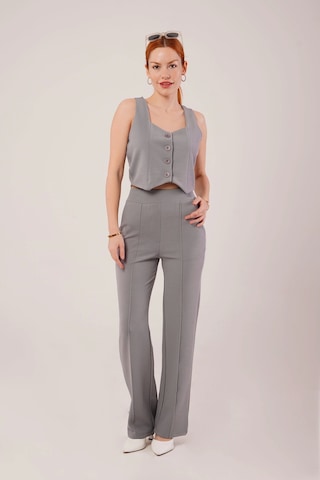 Defymoda Kalın Askılı Düğmeli Yelek Ve Pantolon Gri Takım Gri