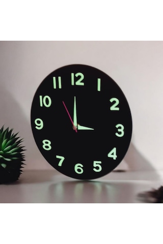 Çocuk Odası Fosforlu 3d Kabartma Rakam Ahşap Mini Duvar Saati Siyah