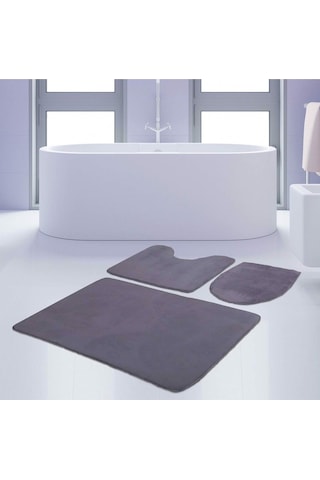 Bonny Home Unicolor Düz Gri 3lü Banyo Paspası Halısı Seti Kaymaz Krem