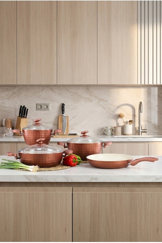 Pro Plus 7 Parça Granit Tencere & Tava Seti - İndüksiyon Uyumlu Turuncu